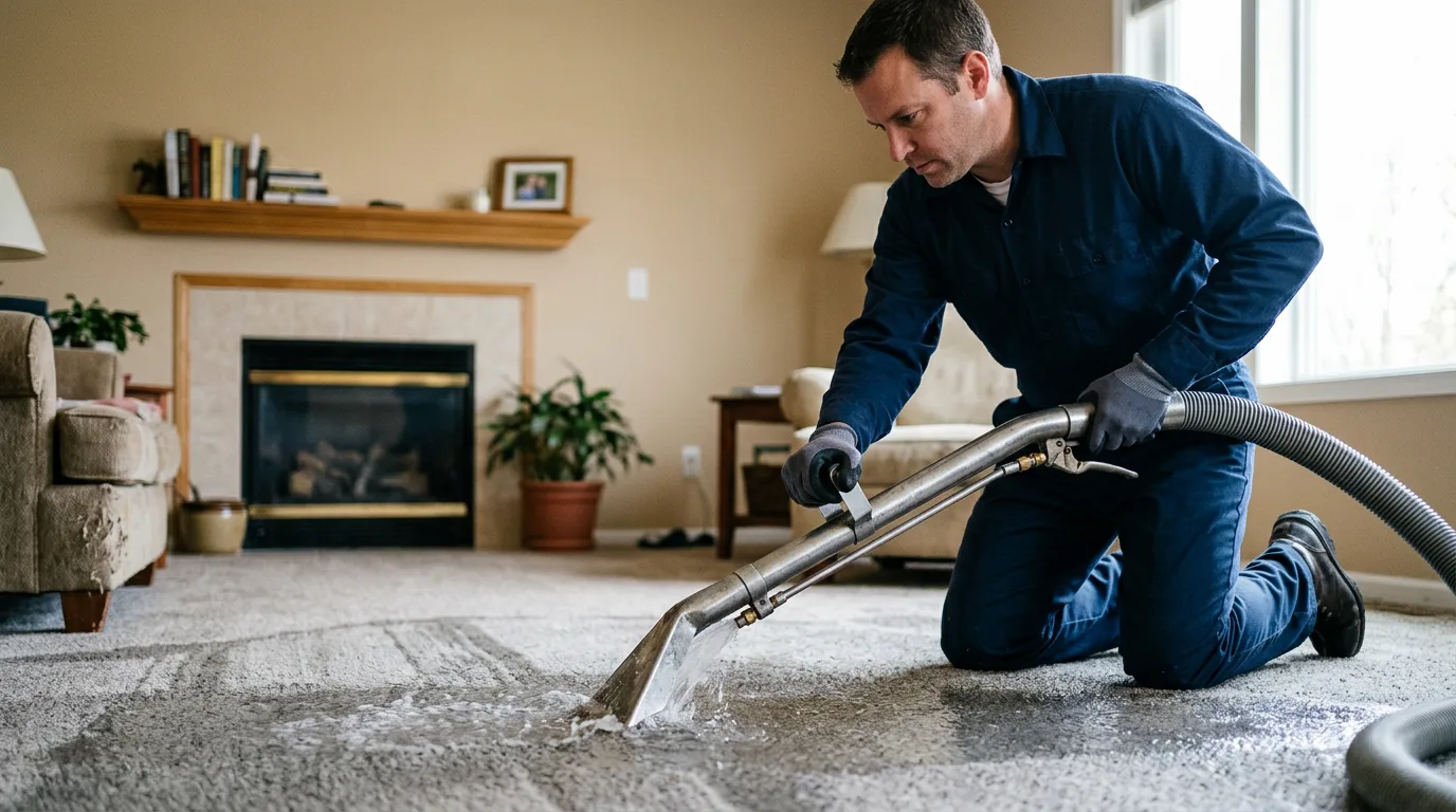 Water damage restoration technician working near Hempstead, TX